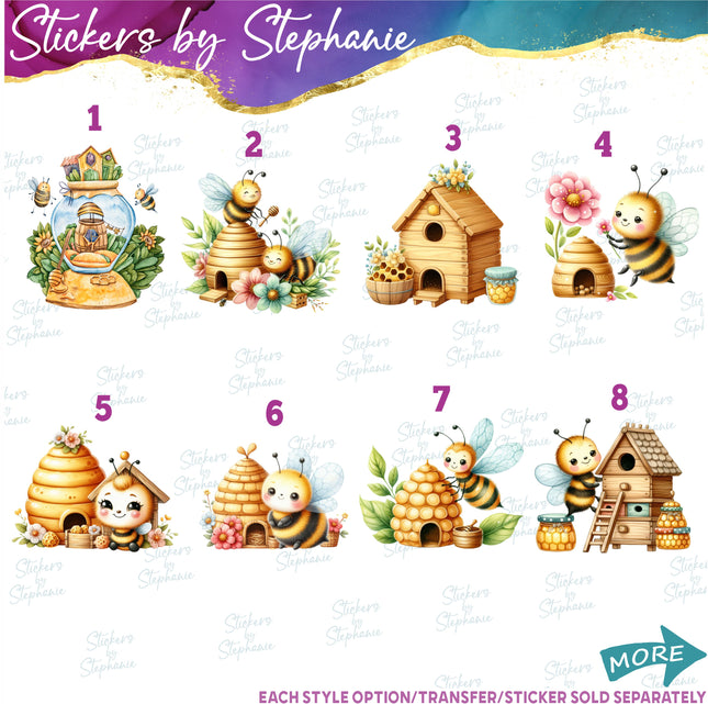 (s02A-347) Beehive Bee Hive Honeycomb Illustrated Graphic Iron-On Transfer or Sticker