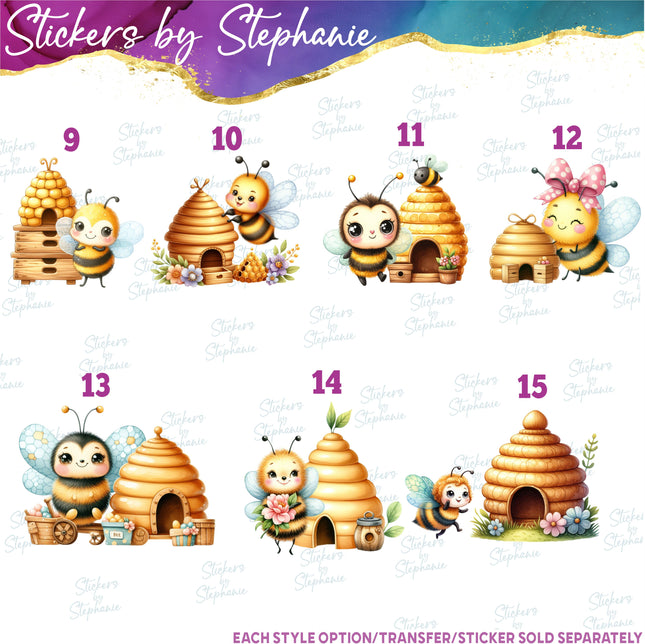 (s02A-347) Beehive Bee Hive Honeycomb Illustrated Graphic Iron-On Transfer or Sticker