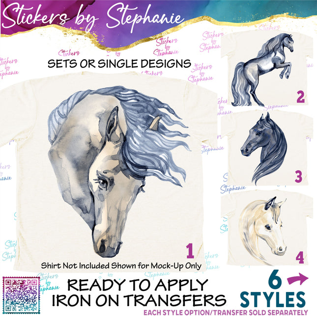 (s02A-350) Horse Watercolor Graphic Iron-On Transfer or Sticker