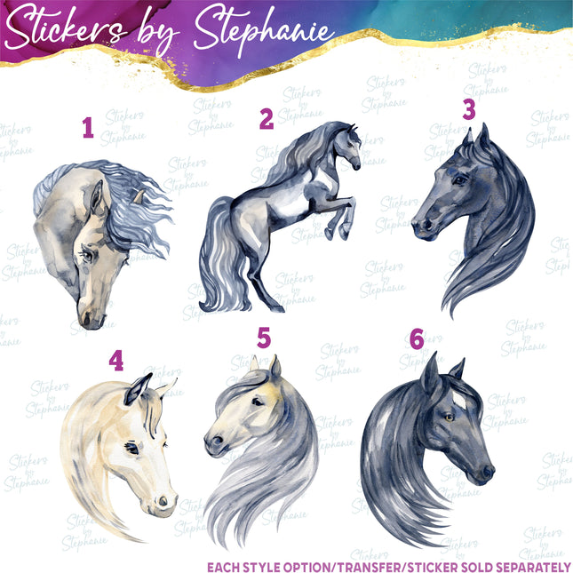 (s02A-350) Horse Watercolor Graphic Iron-On Transfer or Sticker