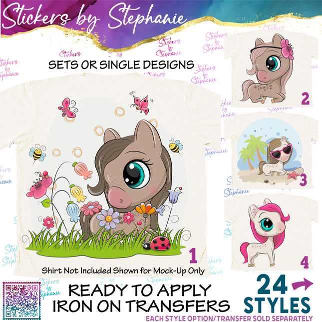 (s02A-353) Horse Pony Cartoon Graphic Iron-On Transfer or Sticker