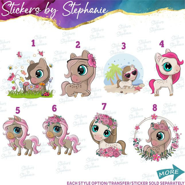 (s02A-353) Horse Pony Cartoon Graphic Iron-On Transfer or Sticker