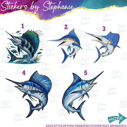 (s02A-358) Marlin Sailfish Swordfish Illustrated Graphic Iron-On Transfer or Sticker