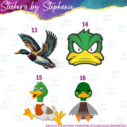 (s02A-360) Wood Duck Mallard Illustrated Graphic Iron-On Transfer or Sticker