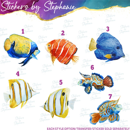 (s02A-361) Tropical Fish Watercolor Graphic Iron-On Transfer or Sticker
