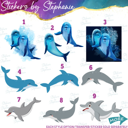 (s02A-362) Dolphin Watercolor Illustrated Graphic Iron-On Transfer or Sticker