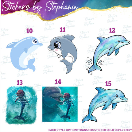 (s02A-362) Dolphin Watercolor Illustrated Graphic Iron-On Transfer or Sticker