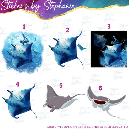 (s02A-364) Manta Sting Ray Illustrated Graphic Iron-On Transfer or Sticker