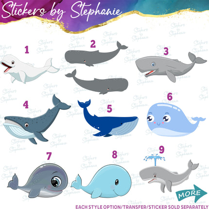 (s02A-365) Whale Watercolor Illustrated Graphic Iron-On Transfer or Sticker