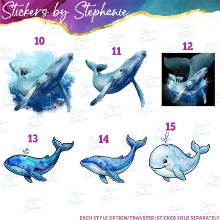 (s02A-365) Whale Watercolor Illustrated Graphic Iron-On Transfer or Sticker