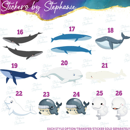 (s02A-365) Whale Watercolor Illustrated Graphic Iron-On Transfer or Sticker
