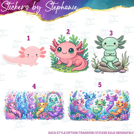 (s02A-367) Axolotl Illustrated Graphic Iron-On Transfer or Sticker