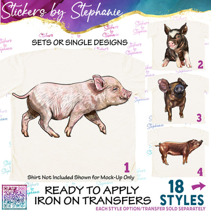 (s02A-373) Pig Piglet Illustrated Graphic Iron-On Transfer or Sticker