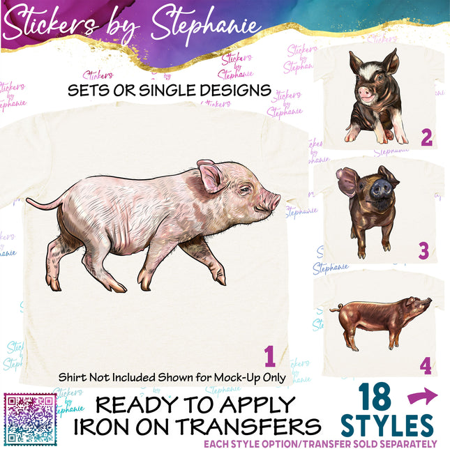 (s02A-373) Pig Piglet Illustrated Graphic Iron-On Transfer or Sticker