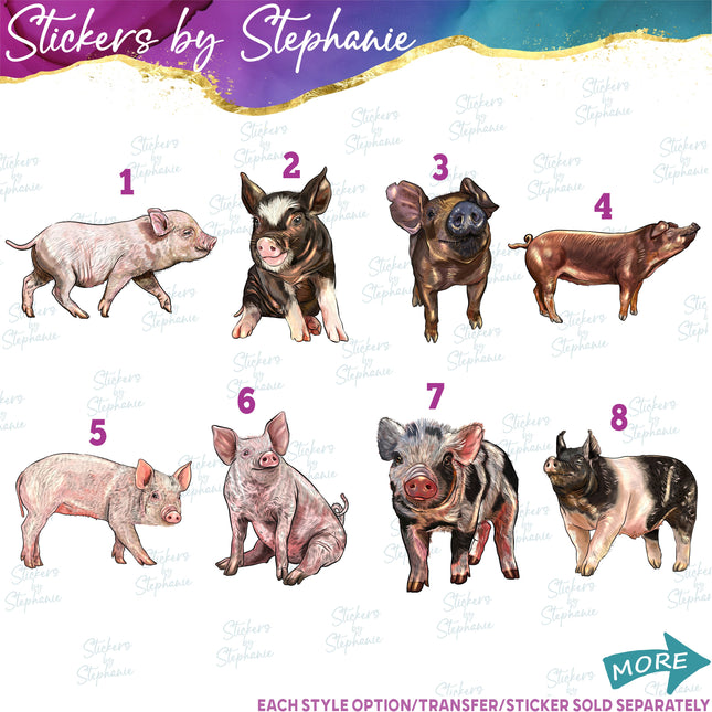 (s02A-373) Pig Piglet Illustrated Graphic Iron-On Transfer or Sticker