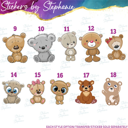 (s02A-374) Brown Teddy Bear Graphic Iron-On Transfer or Sticker