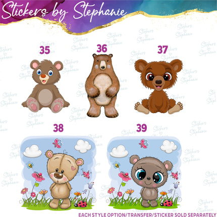 (s02A-374) Brown Teddy Bear Graphic Iron-On Transfer or Sticker