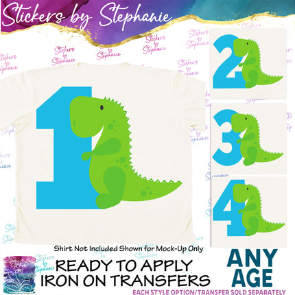(s02A-377) Dinosaur Age Number Graphic Iron-On Transfer