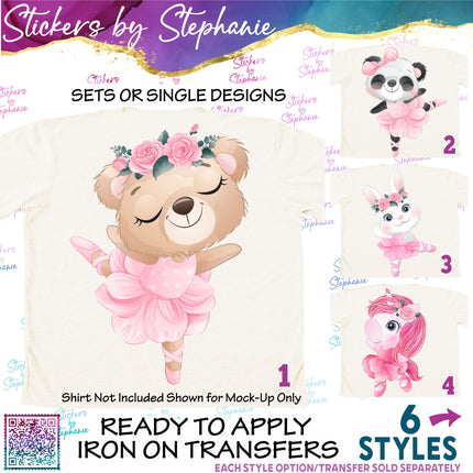 (s02A-382) Ballet Ballerina Animals Iron-On Transfer or Sticker