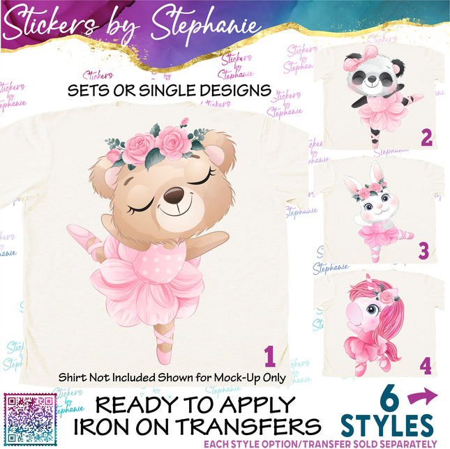 (s02A-382) Ballet Ballerina Animals Iron-On Transfer or Sticker