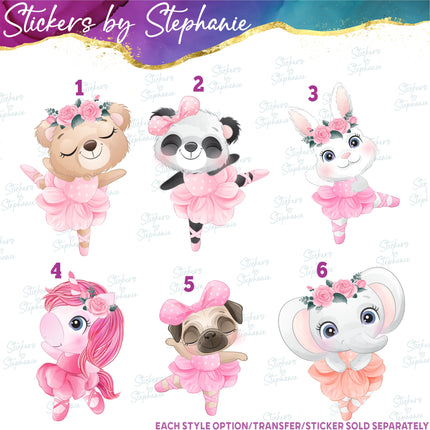 (s02A-382) Ballet Ballerina Animals Iron-On Transfer or Sticker