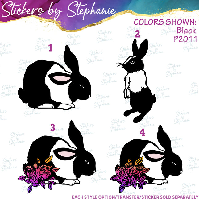 (s02A-384) Dutch Rabbit Flowers Graphic Iron-On Transfer or Sticker