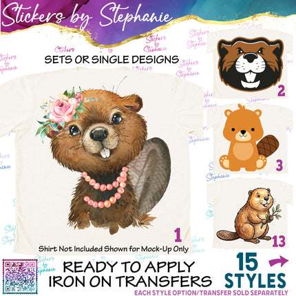 (s02A-385) Beaver Graphic Iron-On Transfer or Sticker