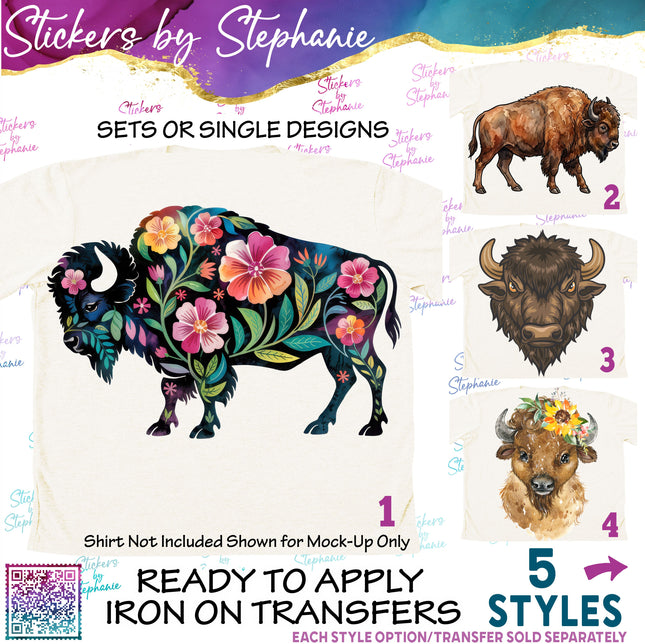 (s02A-387) American Buffalo Bison Graphic Iron-On Transfer or Sticker