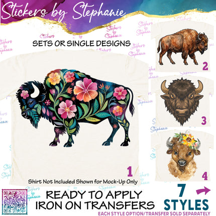 (s02A-387) American Buffalo Bison Graphic Iron-On Transfer or Sticker
