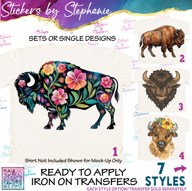 (s02A-387) American Buffalo Bison Graphic Iron-On Transfer or Sticker