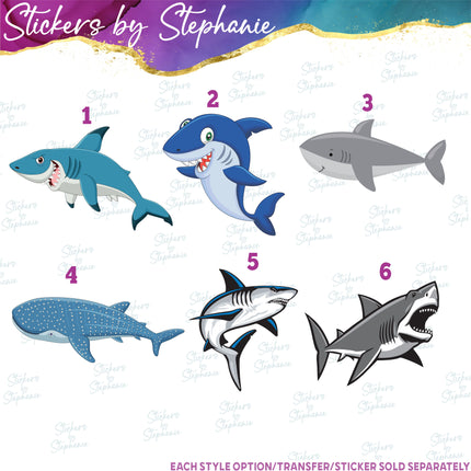 (s02A-393) Shark Cartoon Illustrated Graphic Iron-On Transfer or Sticker