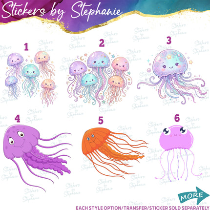 (s02A-396) Jellyfish Illustrated Graphic Iron-On Transfer or Sticker