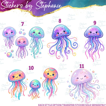 (s02A-396) Jellyfish Illustrated Graphic Iron-On Transfer or Sticker
