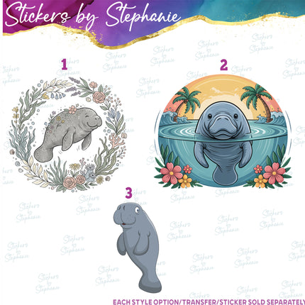 (s02A-397) Manatee Illustrated Graphic Iron-On Transfer or Sticker