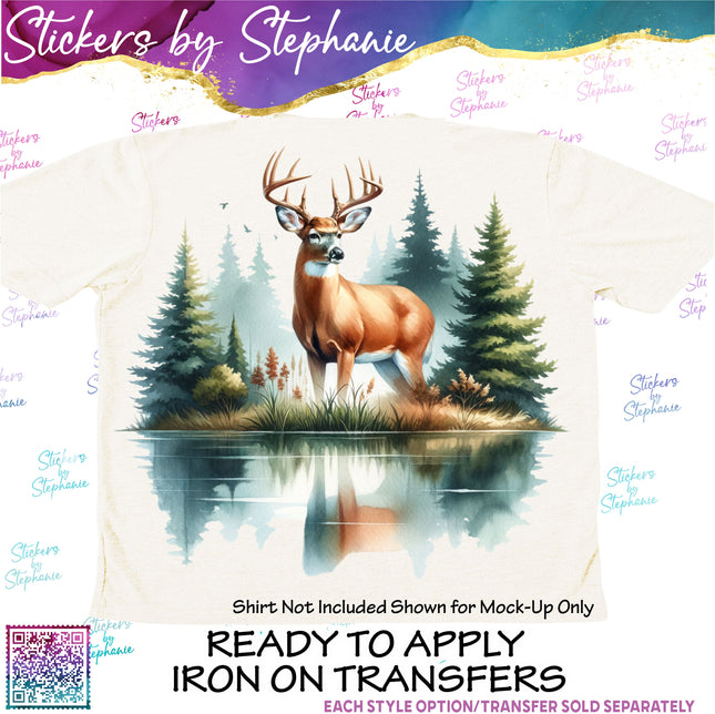 (s02A-405) Deer Lake Illustrated Graphic Iron-On Transfer or Sticker