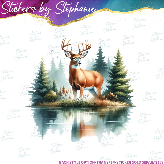 (s02A-405) Deer Lake Illustrated Graphic Iron-On Transfer or Sticker