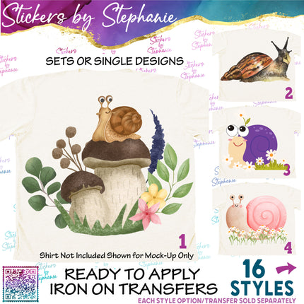 (s02A-406) Snail Illustrated Graphic Iron-On Transfer or Sticker