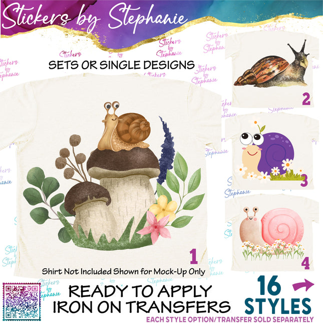 (s02A-406) Snail Illustrated Graphic Iron-On Transfer or Sticker