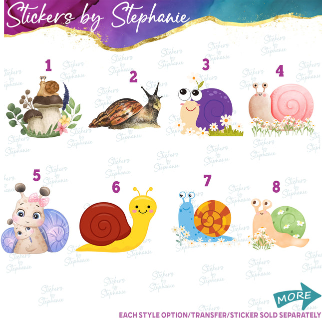 (s02A-406) Snail Illustrated Graphic Iron-On Transfer or Sticker