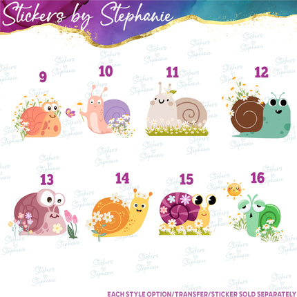 (s02A-406) Snail Illustrated Graphic Iron-On Transfer or Sticker