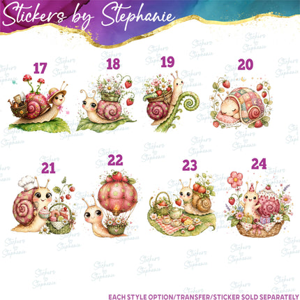 (s02A-407) Whimsical Snail Flowers Illustrated Graphic Iron-On Transfer or Sticker