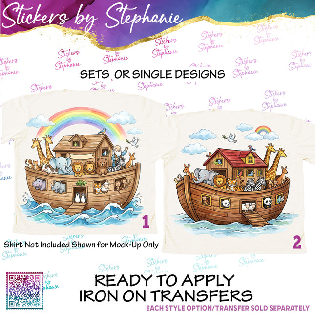 (s02A-408) Noah's Ark Illustrated Graphic Iron-On Transfer or Sticker