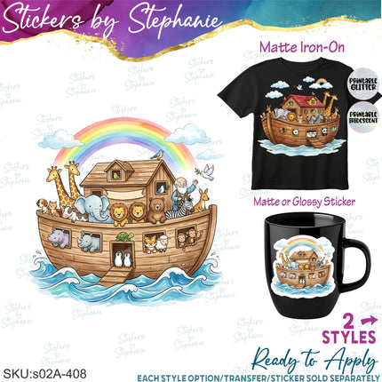(s02A-408) Noah's Ark Illustrated Graphic Iron-On Transfer or Sticker