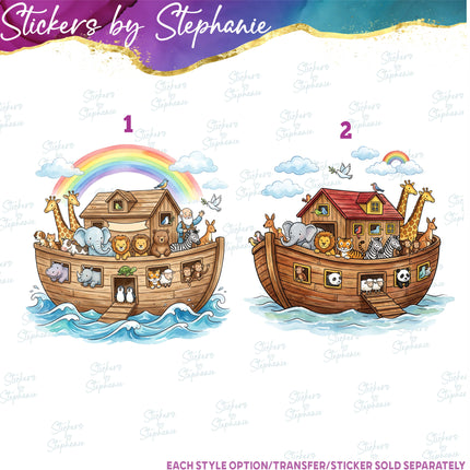 (s02A-408) Noah's Ark Illustrated Graphic Iron-On Transfer or Sticker