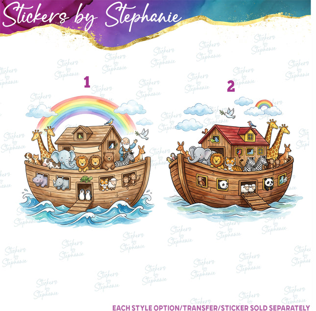 (s02A-408) Noah's Ark Illustrated Graphic Iron-On Transfer or Sticker