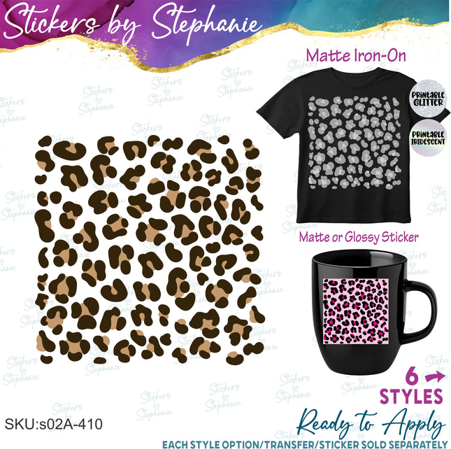 (s02A-410) Leopard Print Pattern Cheetah Spots Iron-On Transfer or Sticker