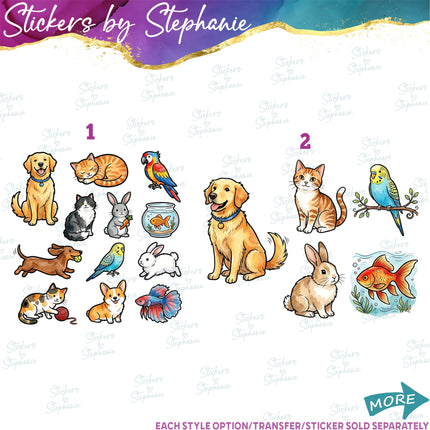 (s02A-413) Pets Pet Adoption Bundle Set Graphic Iron-On Transfer or Sticker