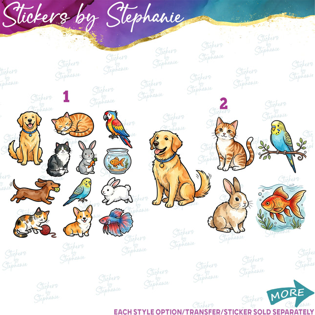 (s02A-413) Pets Pet Adoption Bundle Set Graphic Iron-On Transfer or Sticker