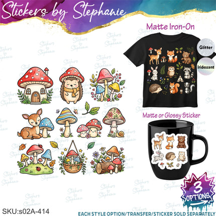 (s02A-414) Forest Woodland Animals Bundle Set Graphic Iron-On Transfer or Sticker