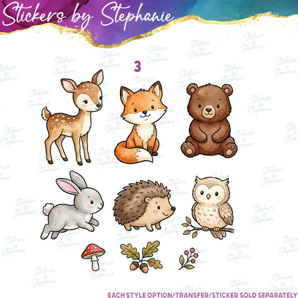 (s02A-414) Forest Woodland Animals Bundle Set Graphic Iron-On Transfer or Sticker